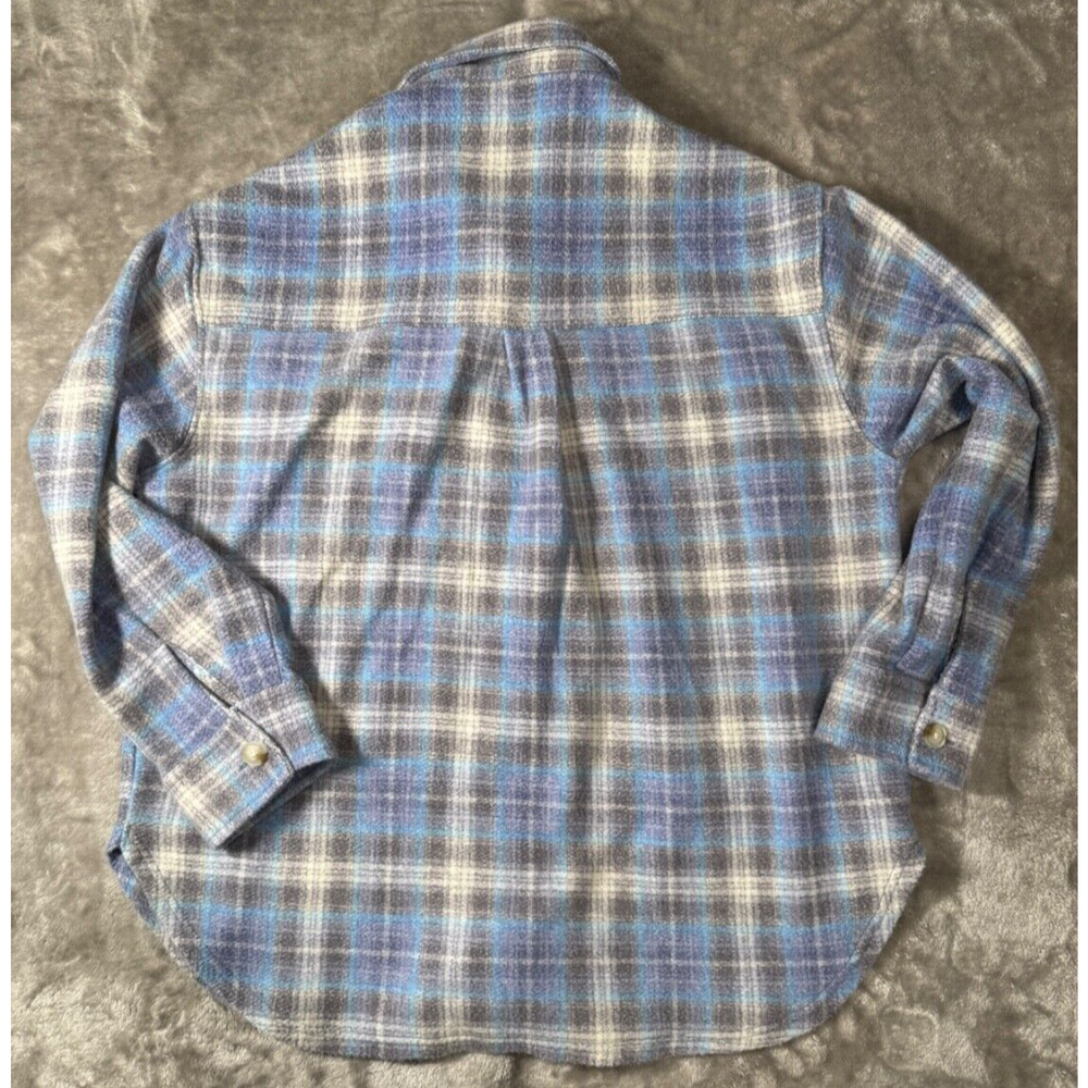 American Eagle Blue Plaid Cozy Fleece Shirt Jacket Shacket Womens Size M - Picture 2 of 6